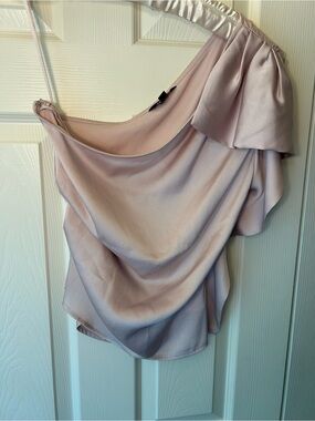Express Blush Pink Satin Feel One Shoulder Ruffle Top - Size XS